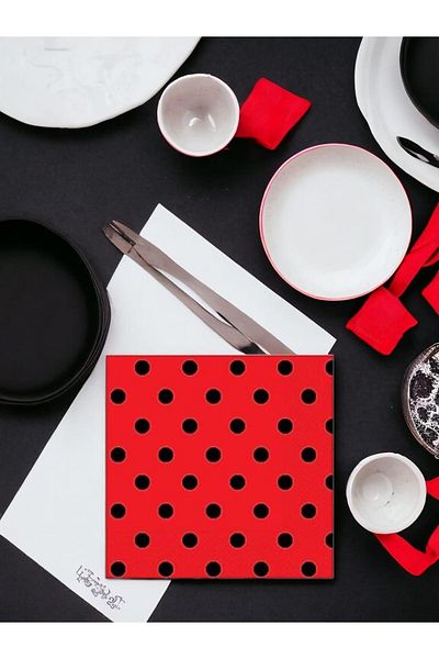 Parti Adresi Polka Dot Napkin Red Black 20pcs