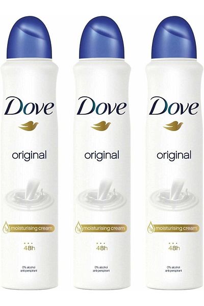 Unilever مجموعة دوف الأصلية للنساء، 3 عبوات، 250 مل، بخاخ مزيل للعرق، حماية تدوم حتى 48 ساعة