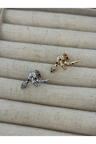 MyladyAccessoriess Black and White Enamel Snake Cartilage Earrings Silver