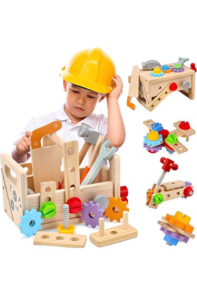 Yelajoy 24PCS Wooden Tool Toy Set,Easy to Assemble & Disassemble,Sized for Little Hands,Without Sharp Edges