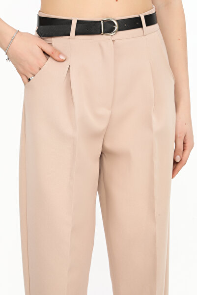 X24MODA Kemerli Boy Frend Pantolon Yüksek Bel Kısa Paça