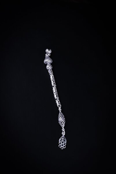 ENCİLİ SİLVER 925 Ayar Gümüş Tekli Kral Zincir Lale Motif Uç Detaylı Tesbih P...