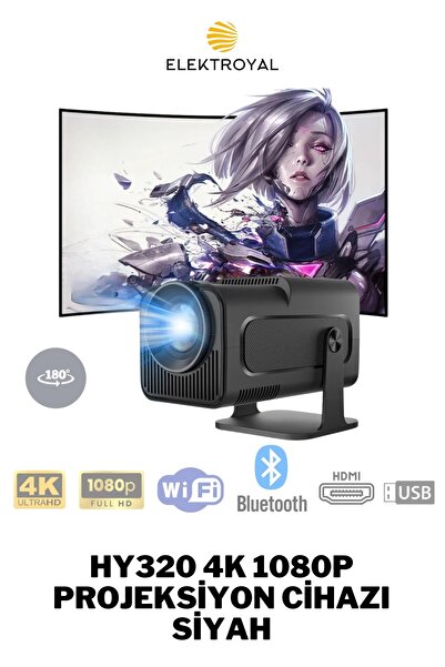 howear HY320 4K 1080P Wireless - Bluetooth Destekli Projeksiyon Cihazı Siyah