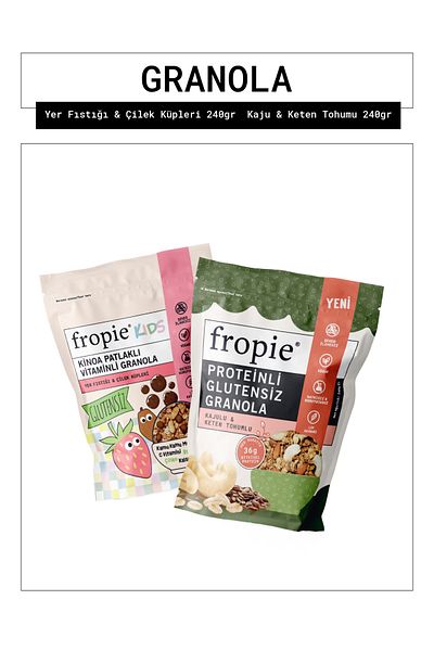 FROPİE Fropie Kids Groundnut Strawberry Cubes and Protein Gluten-Free Cashew Flaxseed Granola Package