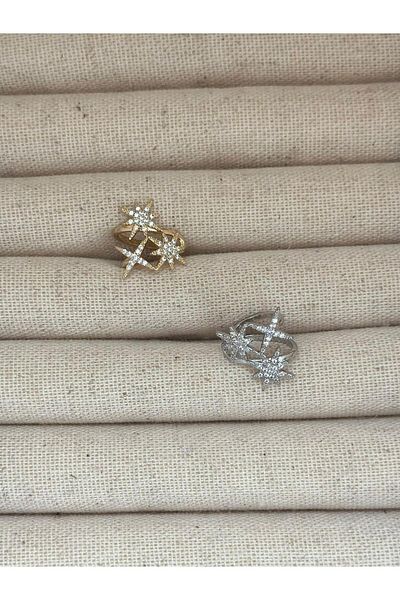 MyladyAccessoriess Zircon Stone and Star Detailed Cartilage Earrings Silver