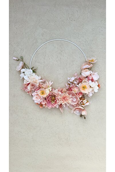 Mori Atölye 35 cm Beyaz Çelik Halka Premium Kalite Pudra Somon Ekru Renkte İt...