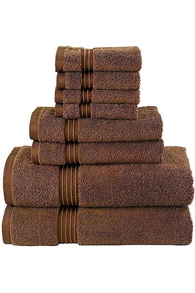 Comfy 8 Piece 100% Combed Cotton 550 GSM Highly Absorbent Towel Set - Brown