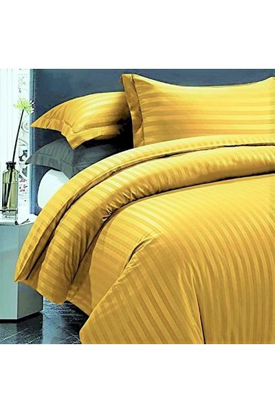 Kotonia Home Cearsaf de pat Kotonia Home Deco, 100% bumbac, Damasc Saten, 220x240 cm, dungi 1 cm, Mustar