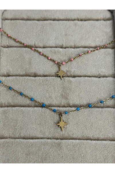 MyladyAccessoriess Renkli Boncuk Ve Kutup Yıldız Detay Hal Hal (Pirinç Kaplam...