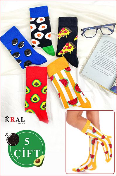 KRAL SOCKS Women - Men (5 Pairs) Seamless Cotton Anti-Sweat Socks Set-3