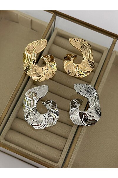 MyladyAccessoriess Sıkıştırılmış Plaka Detaylı Kıvrım Model Yarım Halka Küpe ...