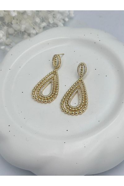 MyladyAccessoriess Dangle Steel Earrings with Zircon Stone and Heel Detail