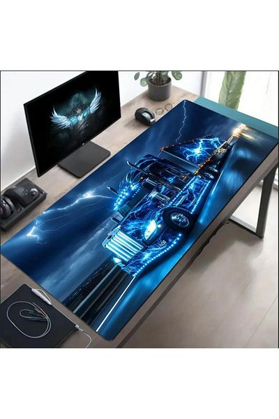 sgeteknoloji 70X30 cm Neon Tir Themed Non-Slip Base Speed Surface Gamer Mouse Pad Gaming