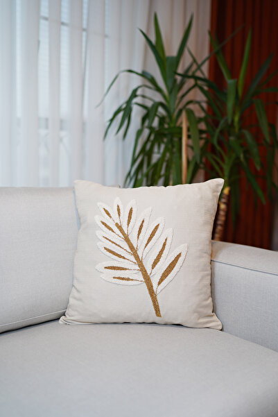 HomeSepet Husă de pernă din in brodat cu model de palmier (2 bucăți)