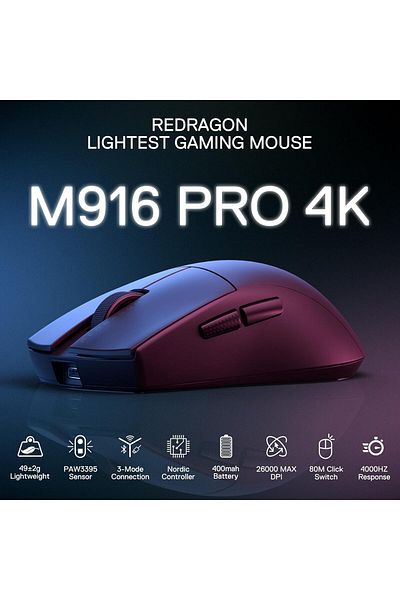 REDRAGON ماوس الألعاب اللاسلكي فائق الخفة M916 Pro (26 ألف نقطة في البوصة)