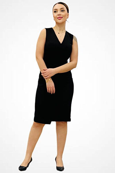 Ekol Sıfır Kol Toka Detaylı Elbise 5468-25k