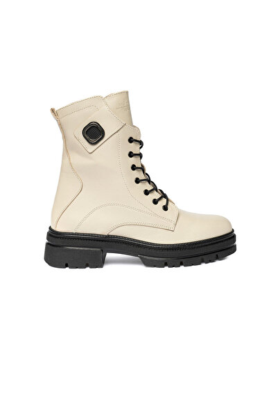 Greyder Kadın Ekru Hakiki Deri Military Bot 3K2DB32700