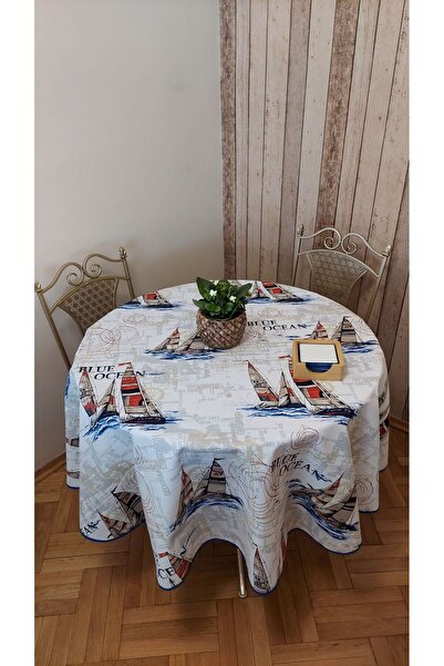 gonk Round, Sea Pattern, Duck (Liquid Pusher, Stain Proof) Fabric, Tablecloth