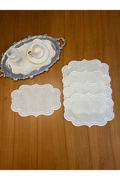 Smiling Home 6 Pieces Linen Ecru Color Ivy Patterned Tray Cover