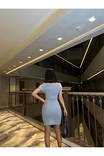 Modafeminen Double Breasted Collar Gathered Mini Crepe Dress 582861 Gray