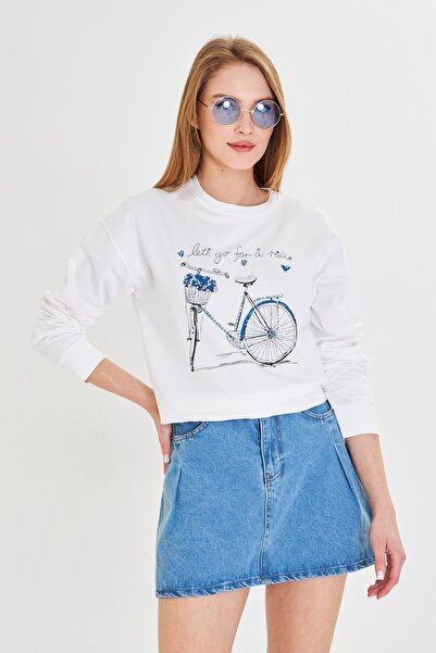 TIFFANY&TOMATO Bisiklet Baskılı İki İplik Sweatshirt