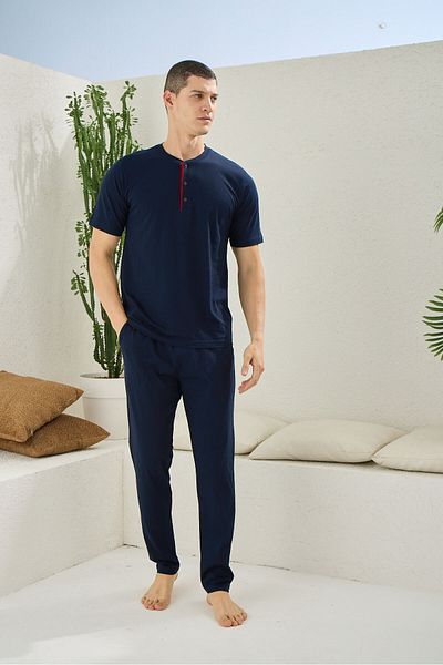 KLY 100% Cotton Batta Size Collar Three Button Short Sleeve Men's Pajama Suit