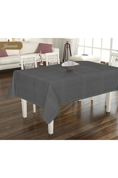 Sivalde Jasmin Striped Pattern Carefree Fabric Anthracite Dining Table Cloth