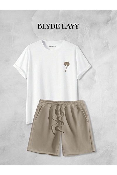 BLYDE LAYY Unisex Palm Printed Shorts-T-Shirt Set