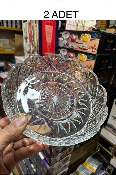 DİBA AVM 2 Pieces Crystal Glass Presentation Bowl Fruit Bowl Diameter 20X20Cm Height 4.5 cm