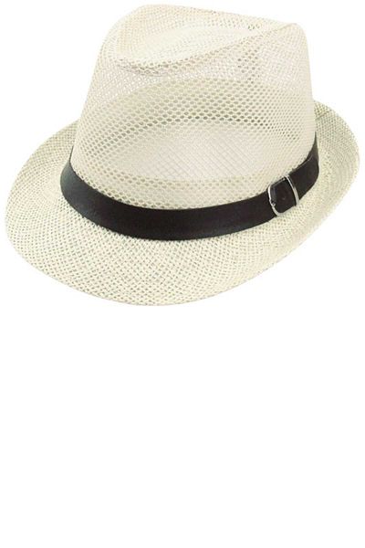 Uniquetrenders Unisex Σετ 2 δικτυωτών καλοκαιρινών ψάθινων αγκράφες με λεπτομέρεια Fedora Trilby καπέλο
