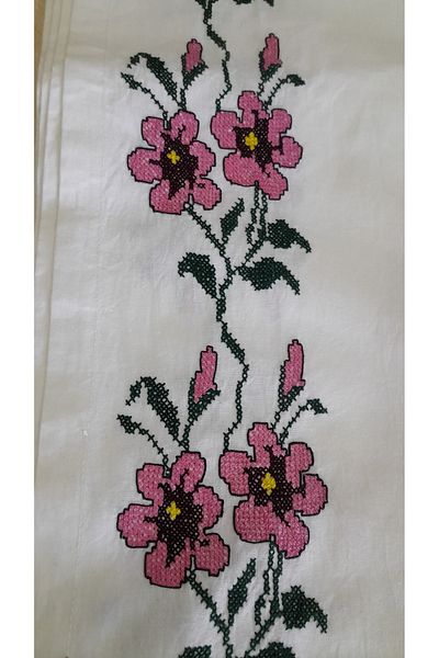 Papatyam Hand Knitted Calico - 220X100 Handcrafted Lace / Vintage / Dowry