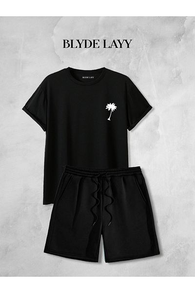 BLYDE LAYY Unisex Palm Printed Shorts-T-Shirt Set
