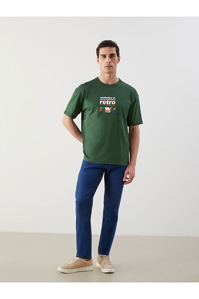 LC Waikiki New Season Crew Neck Κοντό μανίκι εμπριμέ χτενισμένο βαμβακερό ανδρικό Tisort - S5K387Z8
