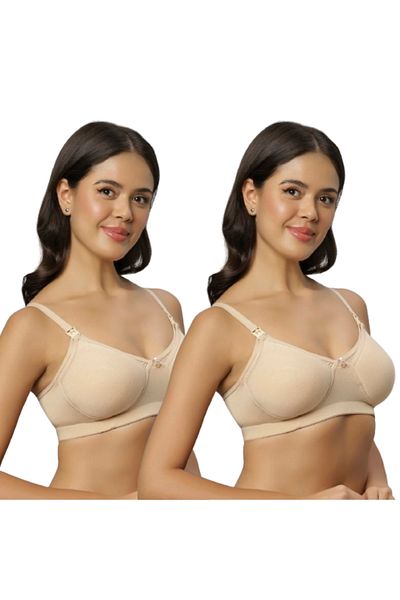 Tummy Pack of 2 Women's Soft Comfortable Wirefree Bamboo Cotton Non-Padded Nursing & Maternity Bra