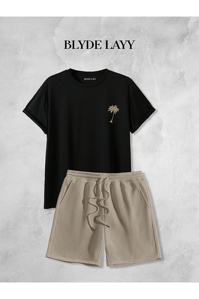BLYDE LAYY Unisex Palm Printed Shorts-T-Shirt Set