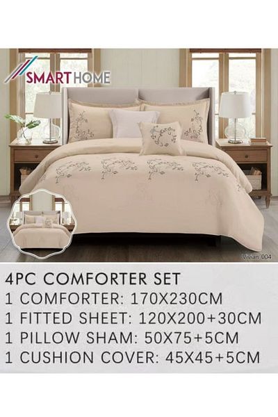 smart home Embroidered Single Duvet Set, Double Sided Comforter, 4 Piece Bedspread, 100% Microfiber