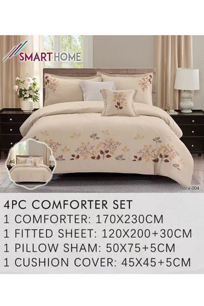 smart home Embroidered Single Duvet Set, Double Sided Comforter, 4 Piece Bedspread, 100% Microfiber