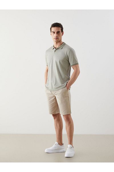 LC Waikiki Lcw Eco Ecru Polo Neck Short Sleeve Combed Cotton Men's T-Shirt