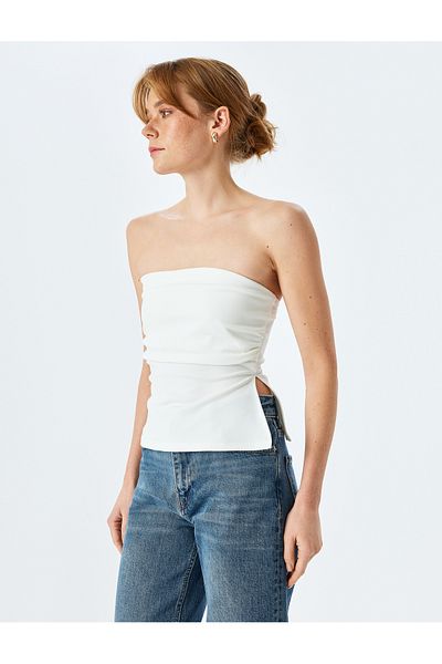 Koton New Season Crepe Scuba Fabric Drape Detailed Asymmetrical Strapless Top