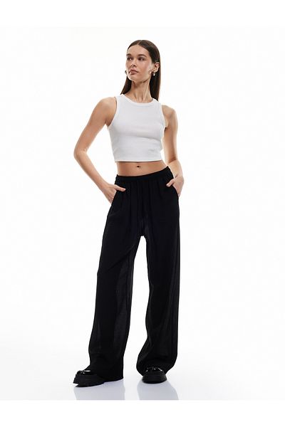 Koton New Season Waist Lace-Up Wide Leg Pocket Viscose Blended Trousers