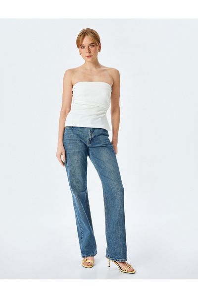 Koton New Season Crepe Scuba Fabric Drape Detailed Asymmetrical Strapless Top