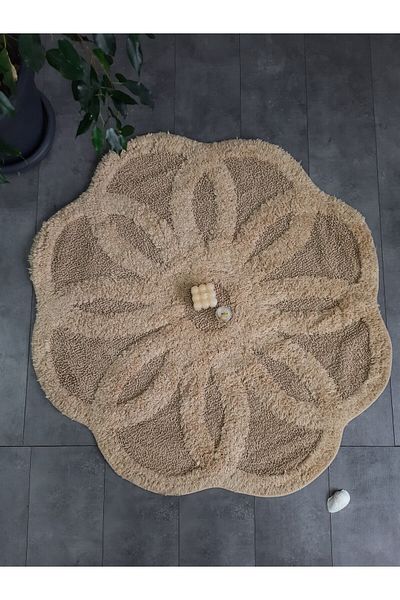 Dokumacıoğlu Χαλί μπάνιου Daisy Beige από φυσικό βαμβάκι 100x100 cm Μονοκόμματο υφαντό χαλάκι μπάνιου