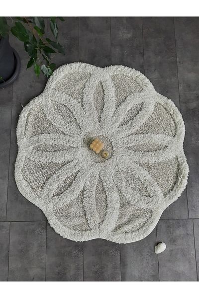 Dokumacıoğlu Χαλί μπάνιου Daisy Cream από φυσικό βαμβάκι 100x100 cm Μονοκόμματο υφαντό χαλάκι μπάνιου