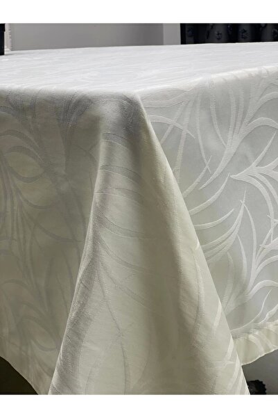 NİVEMESHOME Nivemeshome 100X140 Cream Leaf Patterned Stain-Proof Table Cloth