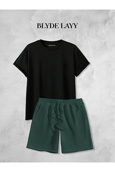 BLYDE LAYY طقم شورت تي شيرت سادة غير مطبوع للجنسين