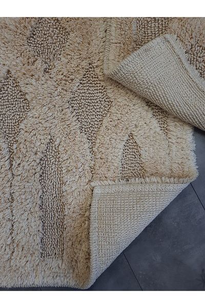Dokumacıoğlu Alaiye Beige Φυσικό Βαμβάκι Σετ 2 χαλιών μπάνιου Tufting Μοκέτα μπάνιου Σετ τουαλέτας