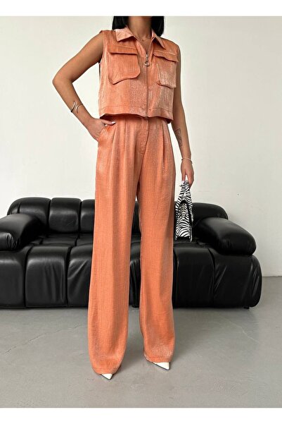 zoezoe Yelek pantolon takım  simli modal kumaş cepli  fermuarlı hijab