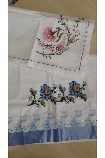 Papatyam Hand Knitting: Pillow (70X45) and Bundle (90X90), Lace Vintage and Dowry Handicrafts