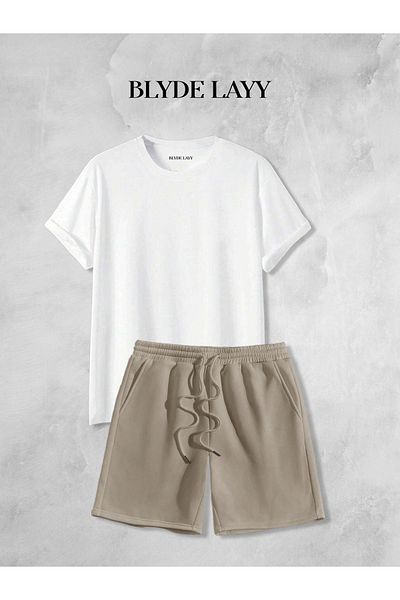 BLYDE LAYY Unisex Plain Unprinted Shorts-T-Shirt Set
