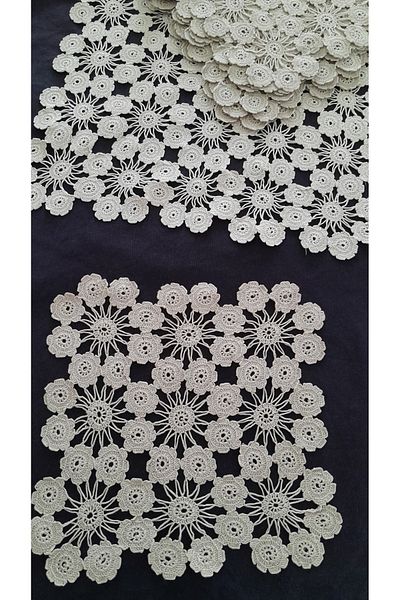Papatyam Hand Knitted Crochet 9 Pcs Napkin(20X20) 1 Pcs Napkin(40X40) Display Case/Vintage/Dowry Lace/Cotton Rope